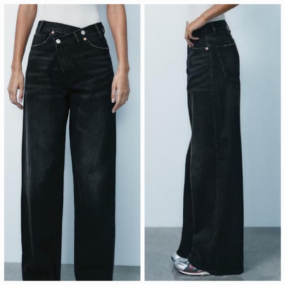 Zara Wide Leg Crossed Waist Jeans Size 0 - Picture 1 of 12